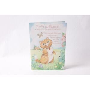 Uncut Vintage Kitty Paper Doll Trifold Birthday Card Gift Idea ~ 260514-WH 1367